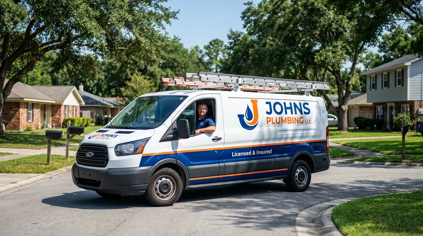 Johns Plumbing LLC service van in Ogdensburg, NJ