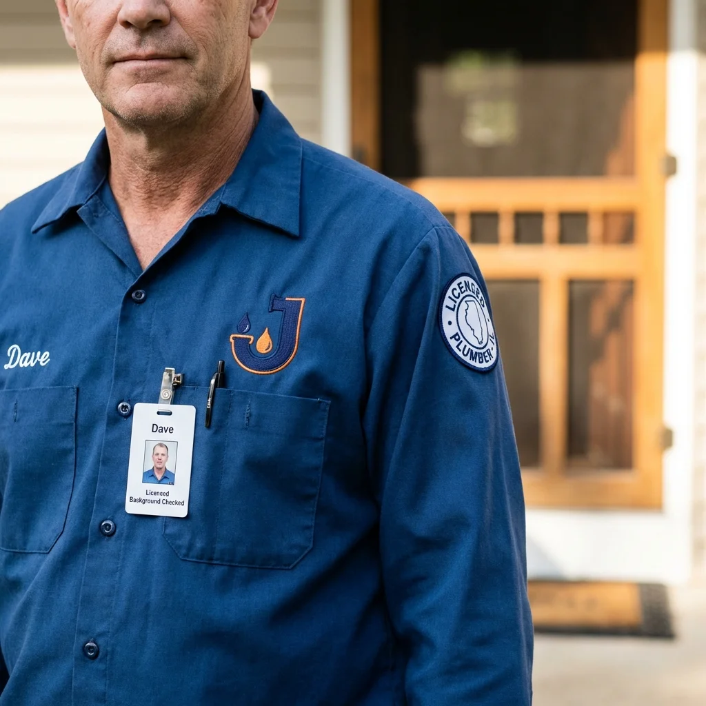 Licensed plumber showing ID badge in Ogdensburg, NJ