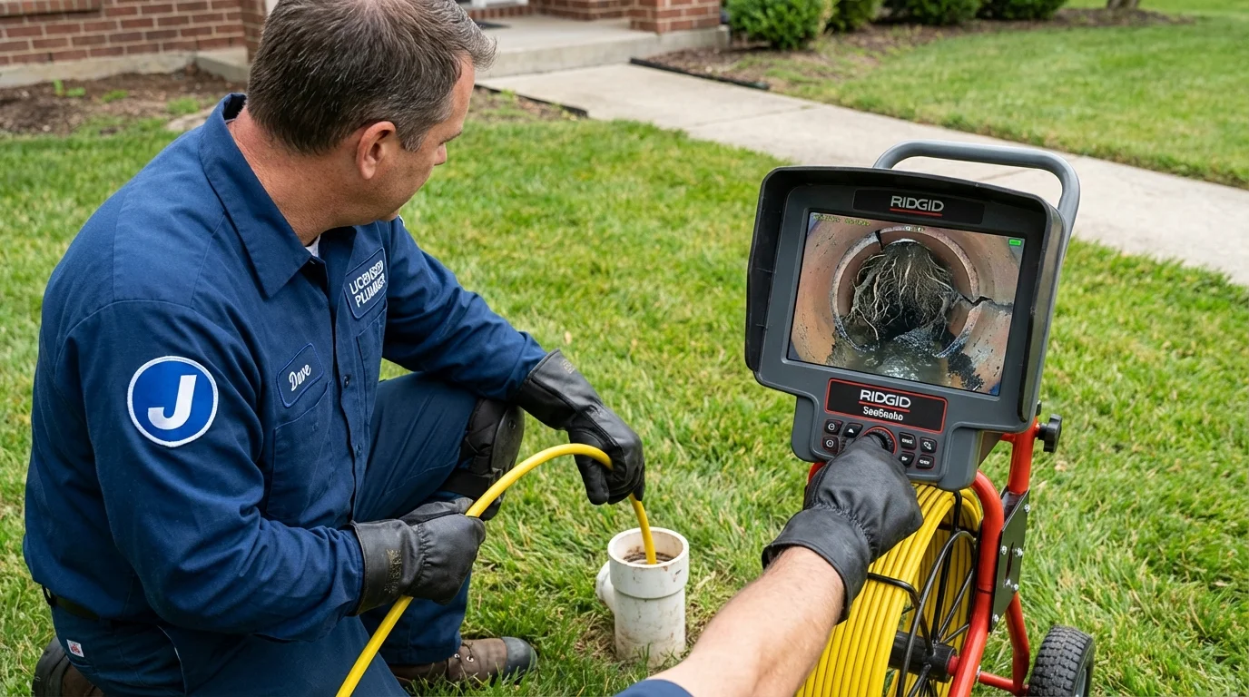 Sewer camera inspection being performed by Johns Plumbing LLC in Ogdensburg