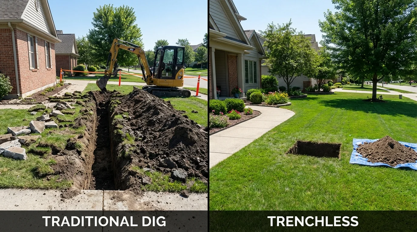 Trenchless sewer repair with minimal yard damage versus traditional excavation in Ogdensburg, NJ